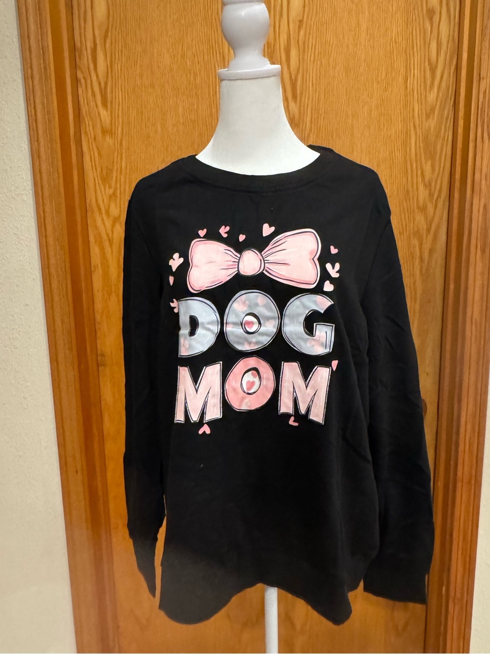 Women’s Pink & Black "Dog Mom" Graphic Long Sleeve Top Large